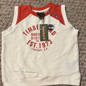 Timberland Red and White Sleeveless Shirt